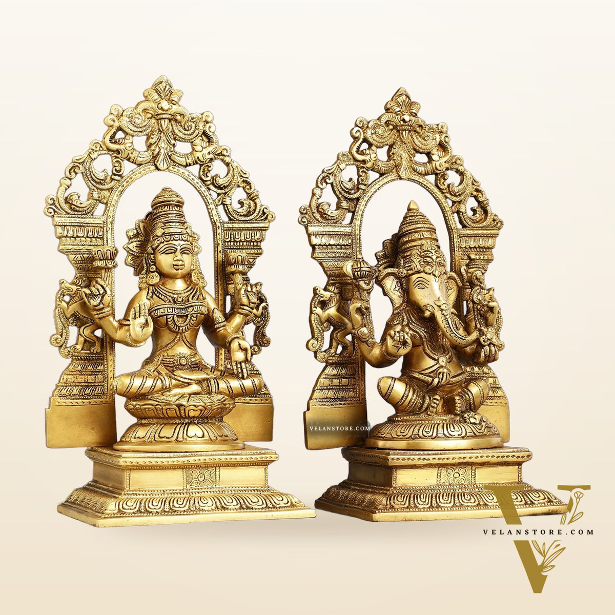 Superfine Brass Lord Ganesha and Goddess Lakshmi Idols with Frame - 12 inch