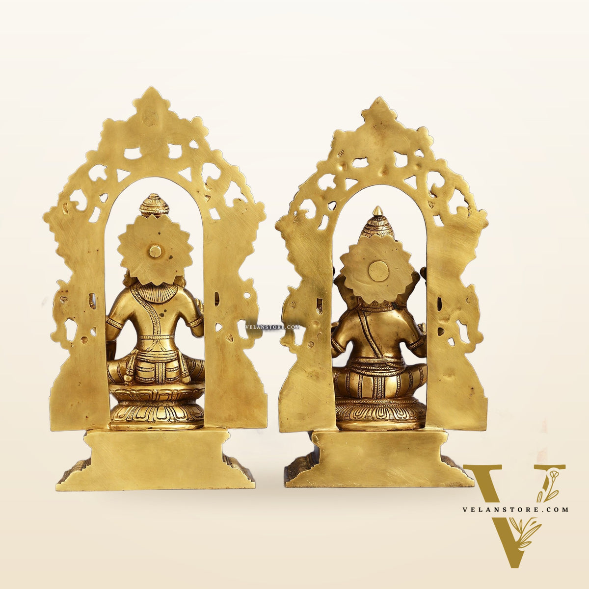 Superfine Brass Lord Ganesha and Goddess Lakshmi Idols with Frame - 12 inch