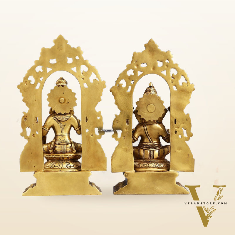 Superfine Brass Lord Ganesha and Goddess Lakshmi Idols with Frame - 12 inch