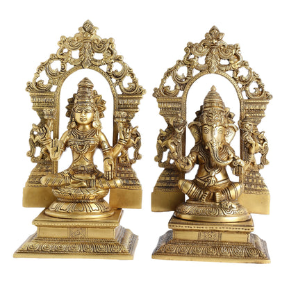 Superfine Brass Lord Ganesha and Goddess Lakshmi Idols with Frame - 12 inch