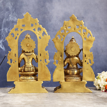 Superfine Brass Lord Ganesha and Goddess Lakshmi Idols with Frame - 12 inch