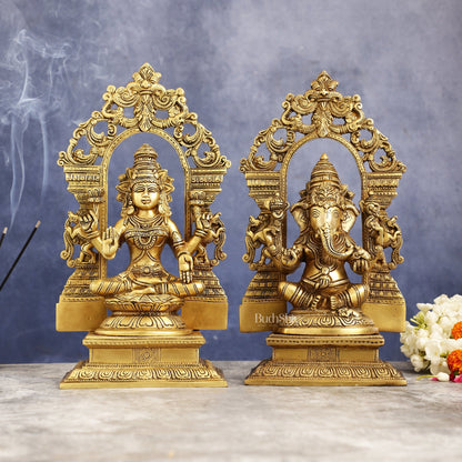 Superfine Brass Lord Ganesha and Goddess Lakshmi Idols with Frame - 12 inch