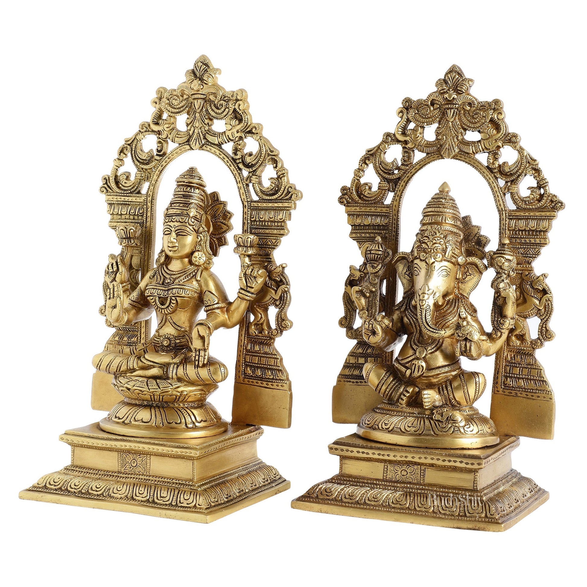 Superfine Brass Lord Ganesha and Goddess Lakshmi Idols with Frame - 12 inch
