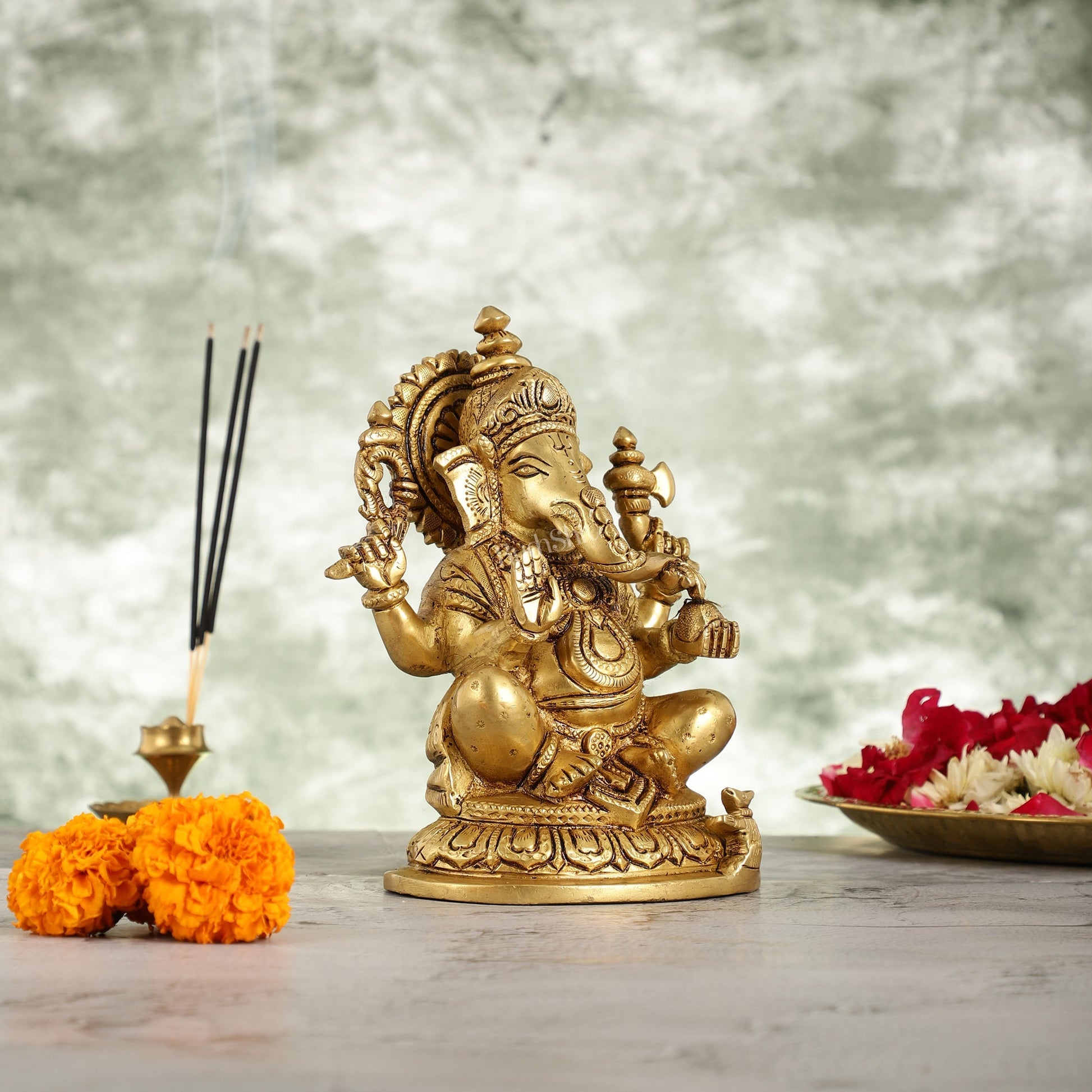 Superfine Brass Lord Ganesha Idol - 7.5 Inch