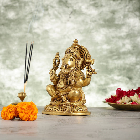 Superfine Brass Lord Ganesha Idol - 7.5 Inch