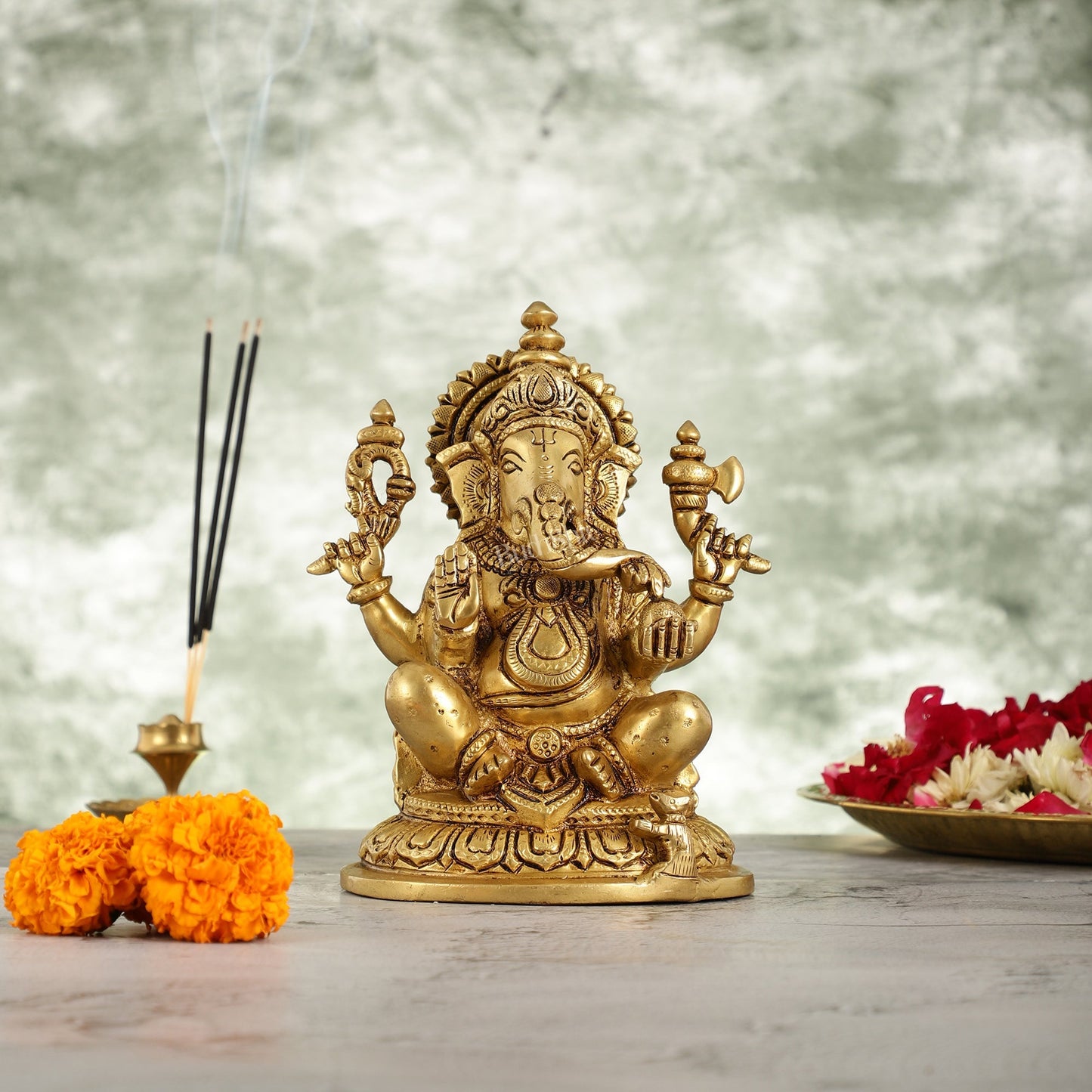 Superfine Brass Lord Ganesha Idol - 7.5 Inch