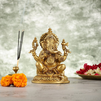 Superfine Brass Lord Ganesha Idol - 7.5 Inch