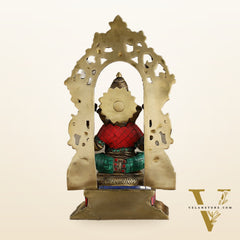 Superfine Brass Lord Ganesha Idol with arch Meenakari Stonework - 12 inch