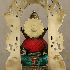 Superfine Brass Lord Ganesha Idol with arch Meenakari Stonework - 12 inch
