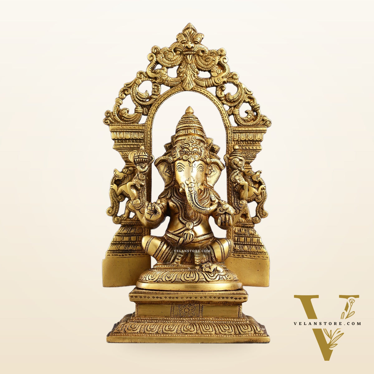 Superfine Brass Lord Ganesha Idol with Frame - 12 inch