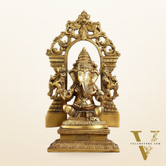 Superfine Brass Lord Ganesha Idol with Frame - 12 inch