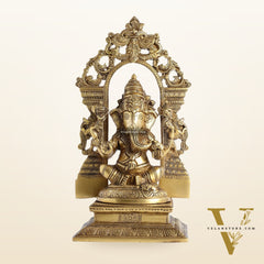 Superfine Brass Lord Ganesha Idol with Frame - 12 inch