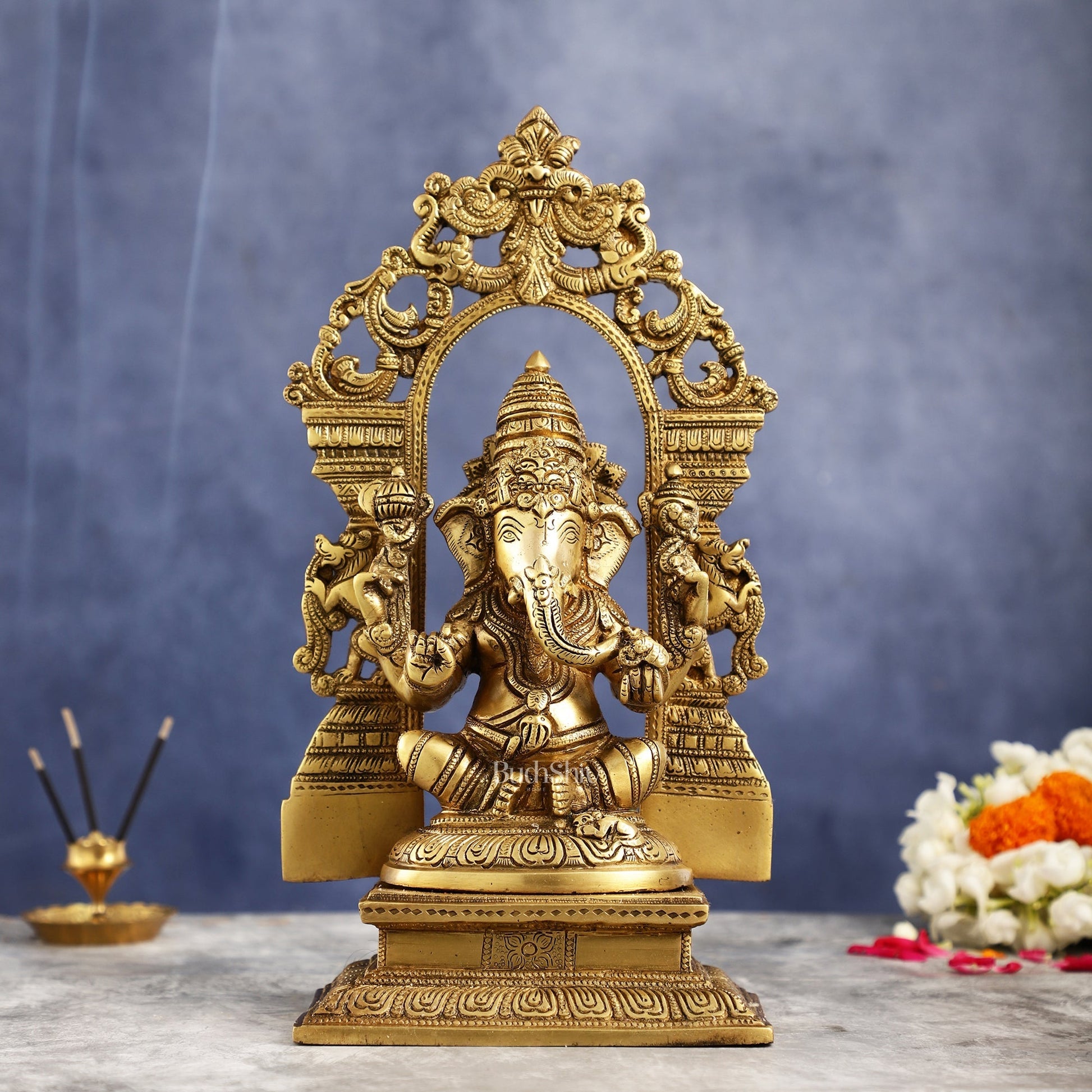 Superfine Brass Lord Ganesha Idol with Frame - 12 inch