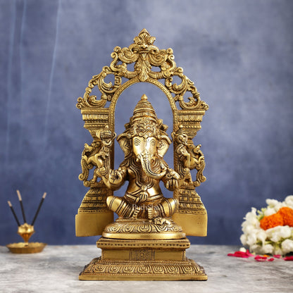 Superfine Brass Lord Ganesha Idol with Frame - 12 inch