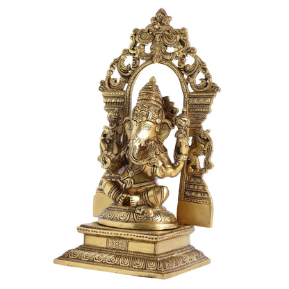 Superfine Brass Lord Ganesha Idol with Frame - 12 inch