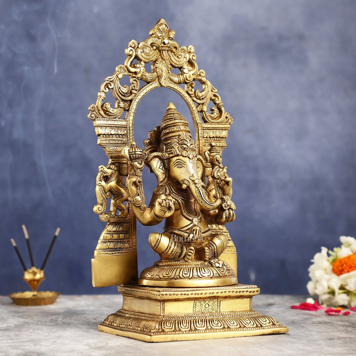 Superfine Brass Lord Ganesha Idol with Frame - 12 inch