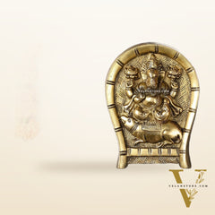Superfine Brass Lord Ganesha Seated on a Mouse Wall Hanging - 6x5 Inch