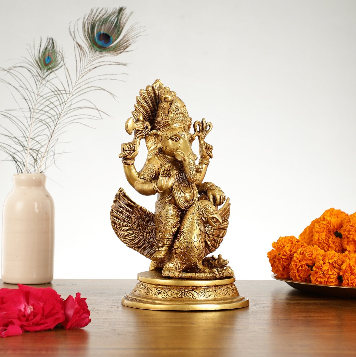 Superfine Brass Lord Ganesha Seated on Garuda - 10 inch
