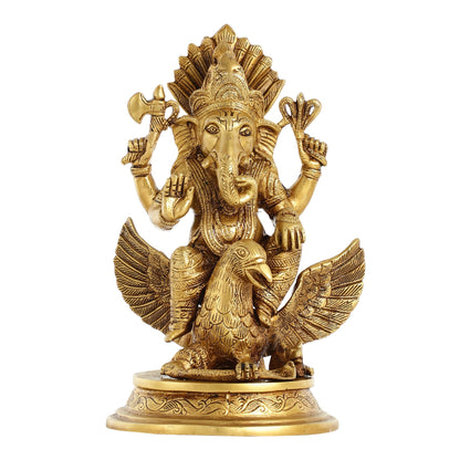 Superfine Brass Lord Ganesha Seated on Garuda - 10 inch