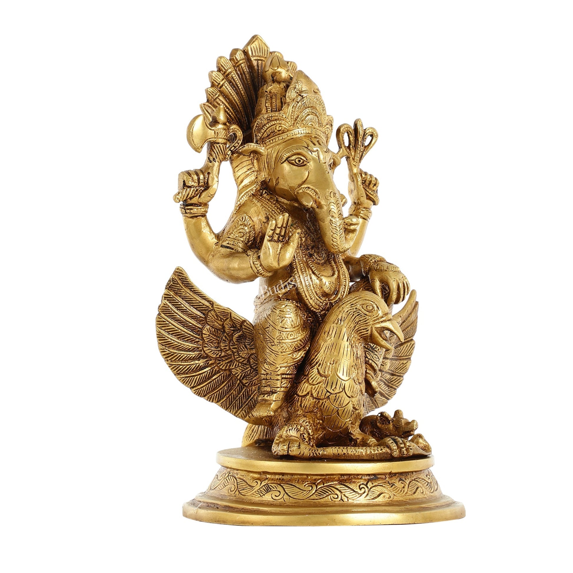 Superfine Brass Lord Ganesha Seated on Garuda - 10 inch
