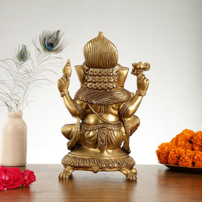 Superfine Brass Lord Ganesha Seated on Tortoise Idol - 13 Inch