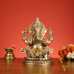 Superfine Brass Lord Ganesha Statue - 12.5 Inch