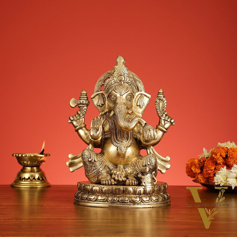 Superfine Brass Lord Ganesha Statue - 12.5 Inch