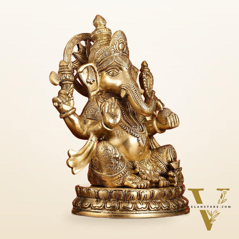 Superfine Brass Lord Ganesha Statue - 12.5 Inch