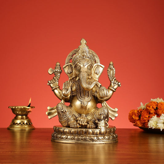 Superfine Brass Lord Ganesha Statue - 12.5 Inch