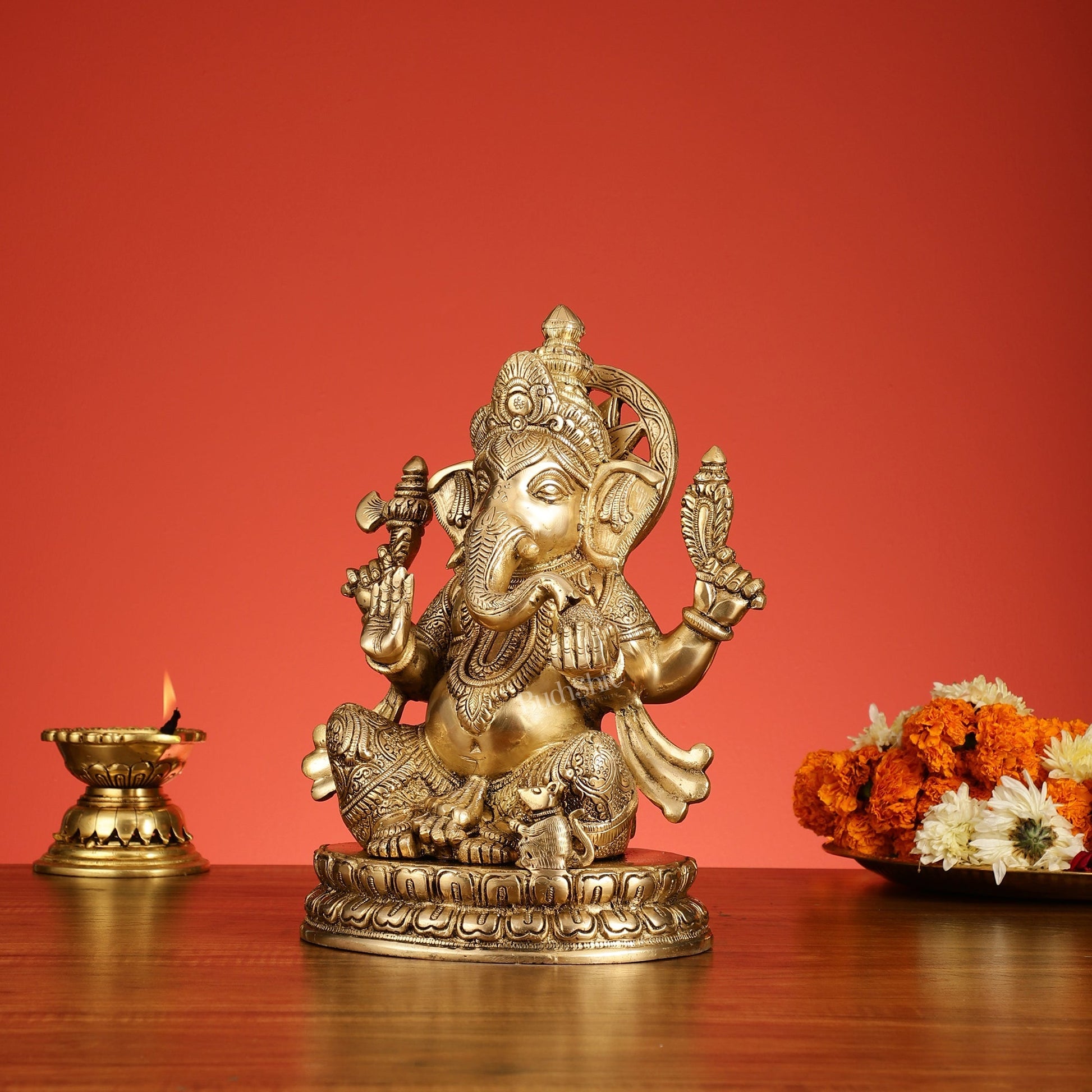 Superfine Brass Lord Ganesha Statue - 12.5 Inch