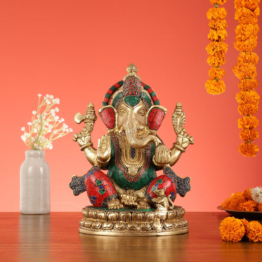 Superfine Brass Lord Ganesha Statue - 12.5 Inch