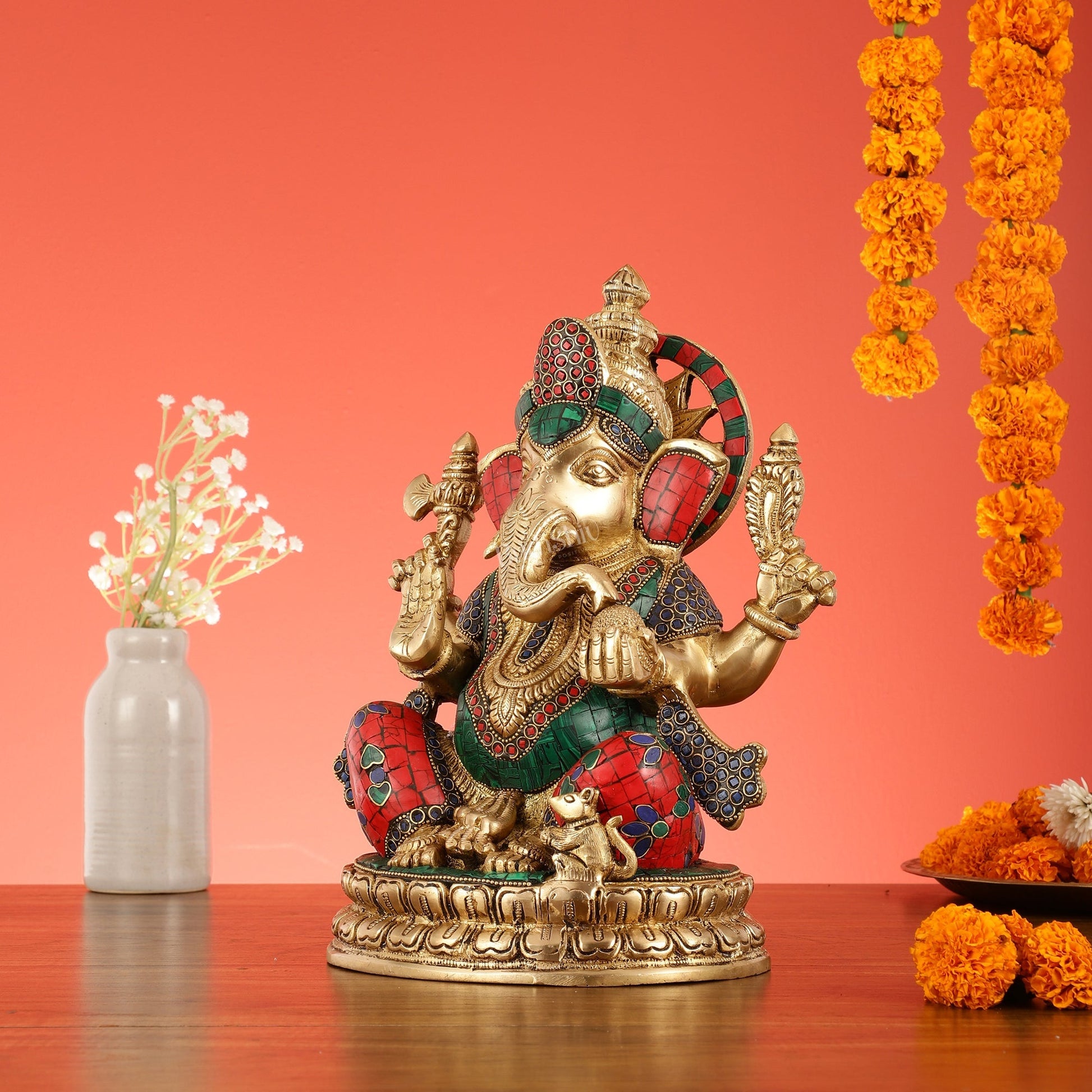 Superfine Brass Lord Ganesha Statue - 12.5 Inch