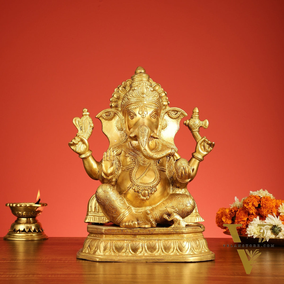Superfine Brass Lord Ganesha Statue - 15 Inch Height