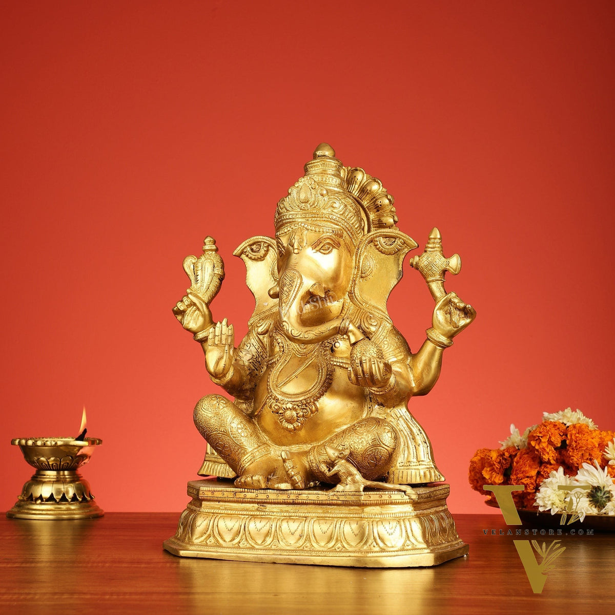 Superfine Brass Lord Ganesha Statue - 15 Inch Height