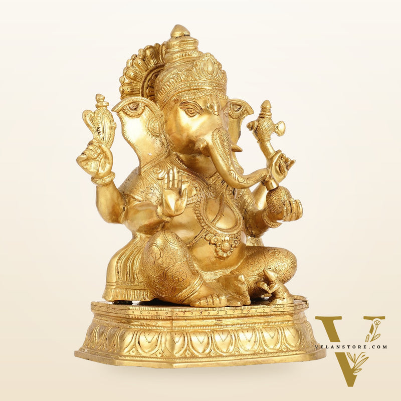 Superfine Brass Lord Ganesha Statue - 15 Inch Height