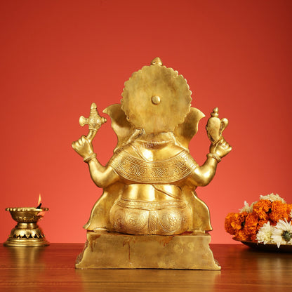 Superfine Brass Lord Ganesha Statue - 15 Inch Height