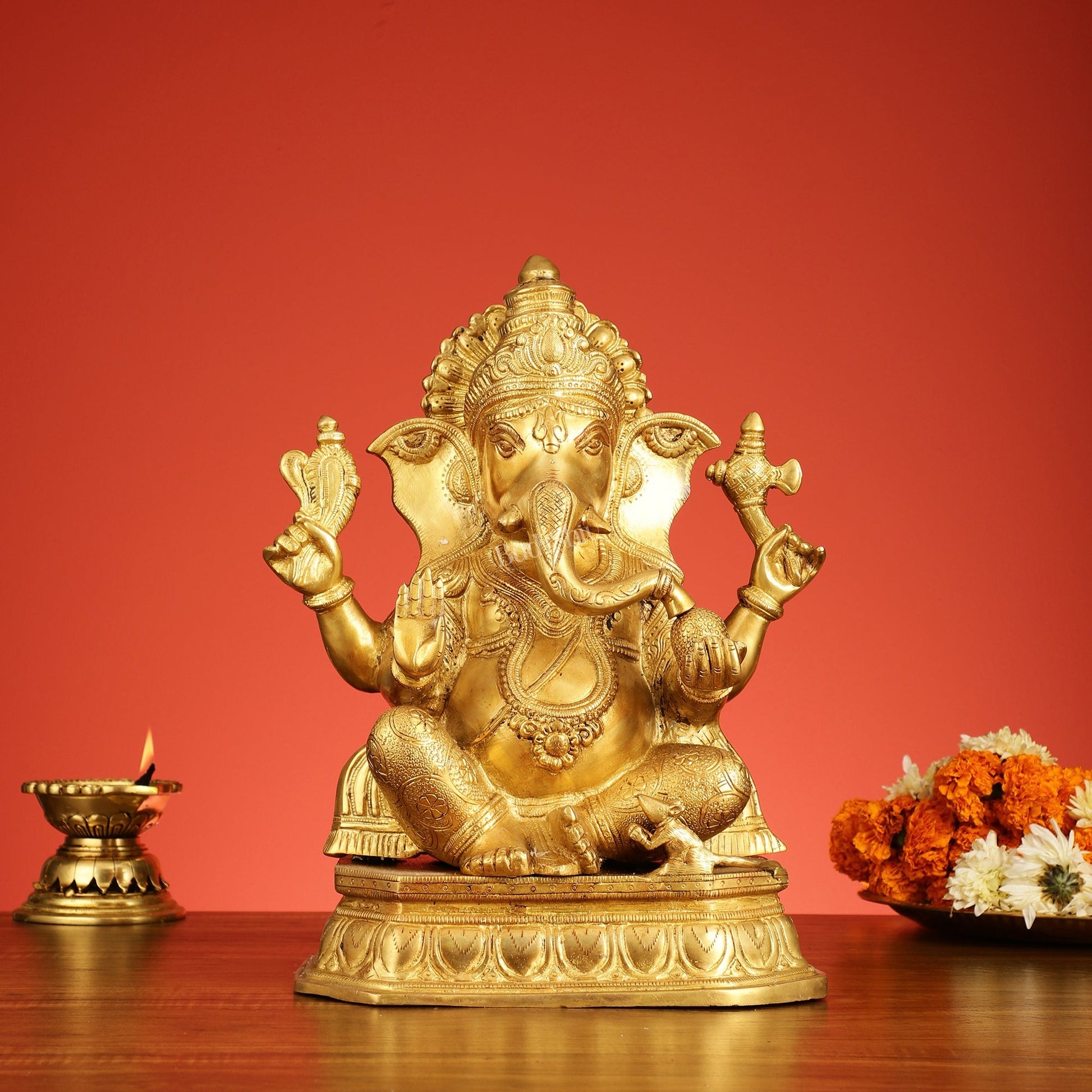 Superfine Brass Lord Ganesha Statue - 15 Inch Height