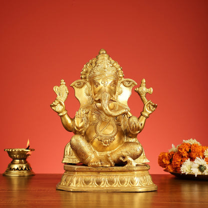 Superfine Brass Lord Ganesha Statue - 15 Inch Height