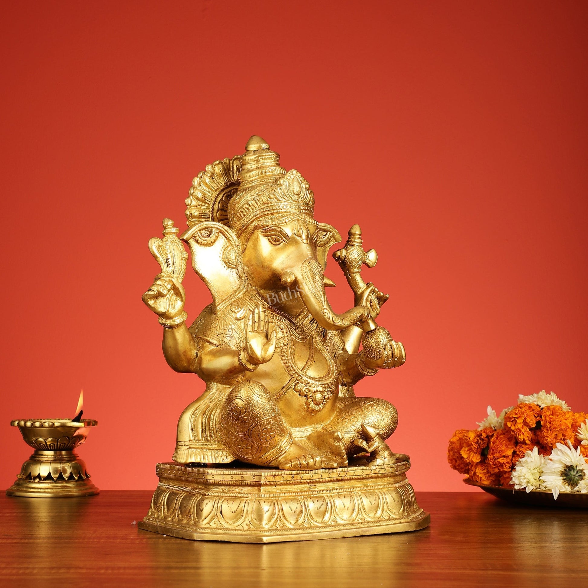 Superfine Brass Lord Ganesha Statue - 15 Inch Height