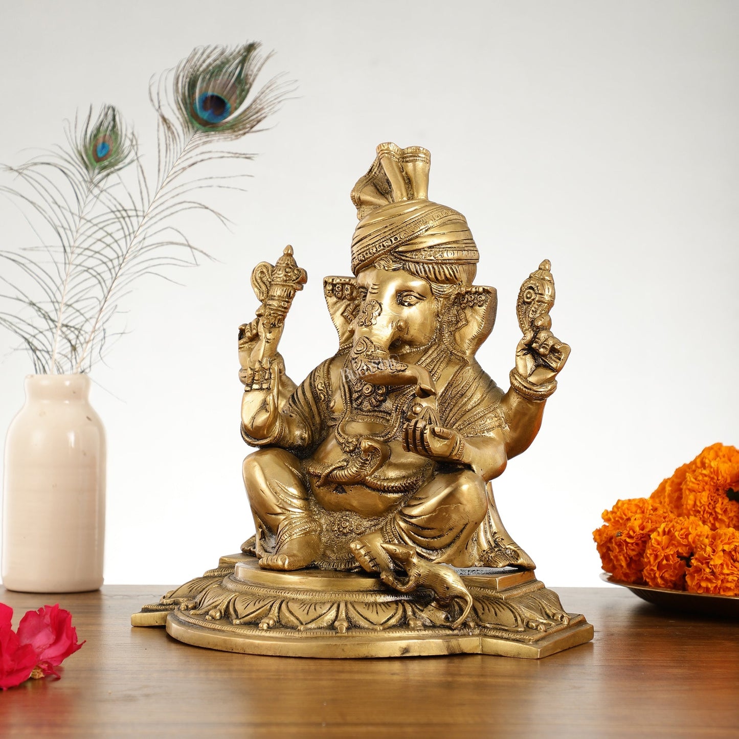 Superfine Brass Lord Ganesha Statue with Turban - 12 Inch