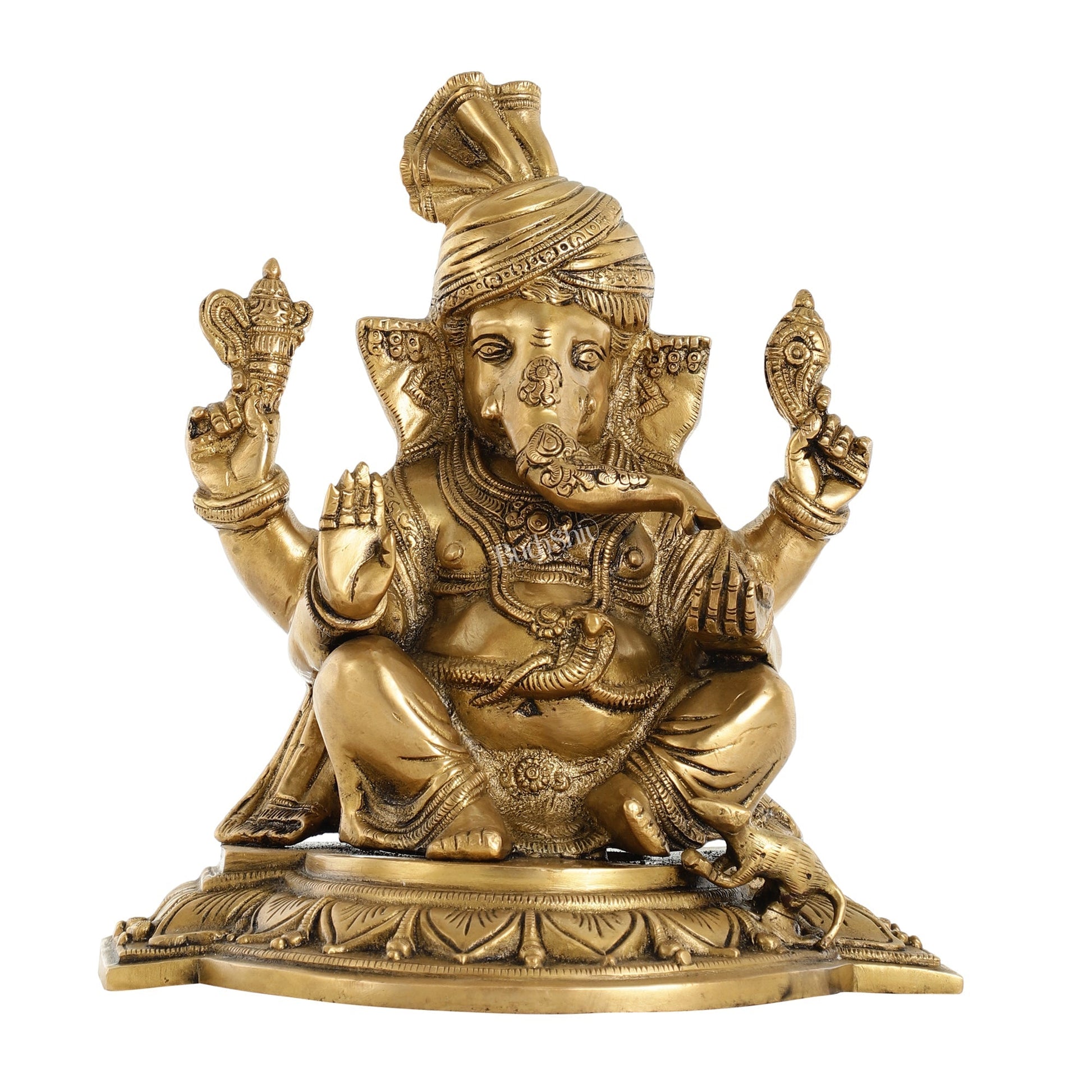 Superfine Brass Lord Ganesha Statue with Turban - 12 Inch
