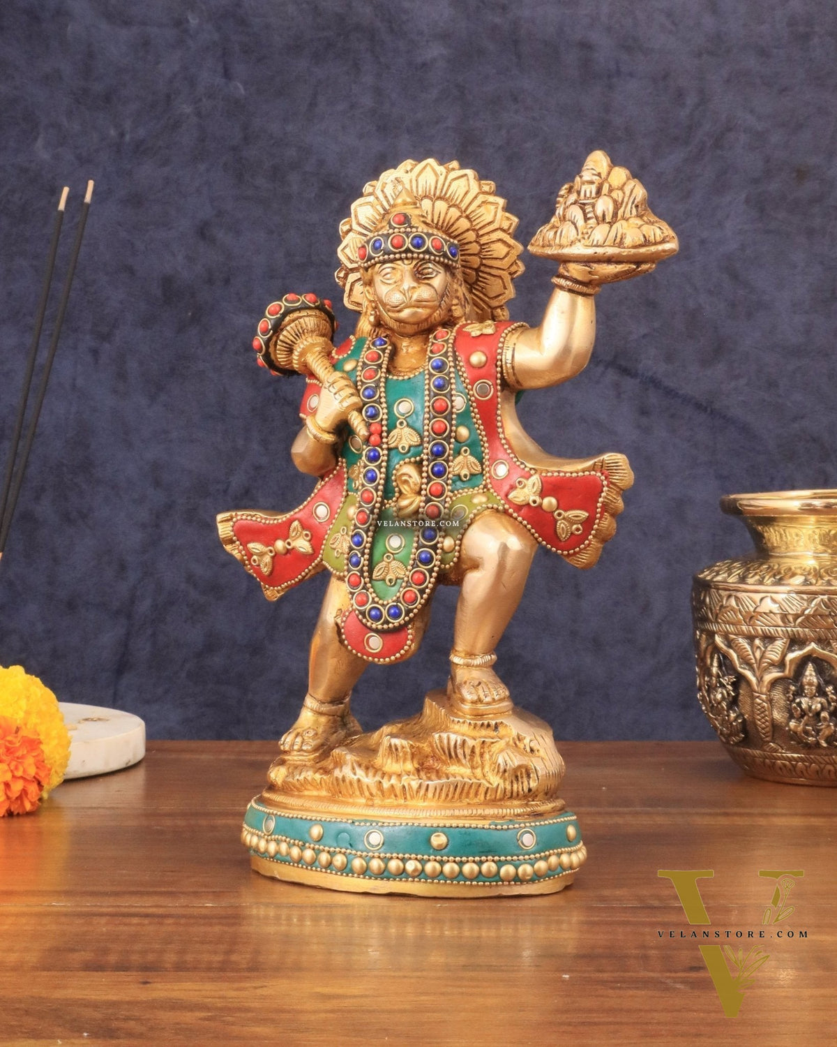 Superfine Brass Lord Hanuman with Sanjeevani Mountain 10 inch