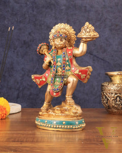 Superfine Brass Lord Hanuman with Sanjeevani Mountain 10 inch