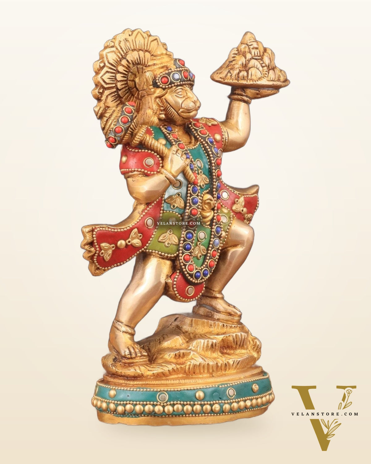 Superfine Brass Lord Hanuman with Sanjeevani Mountain 10 inch