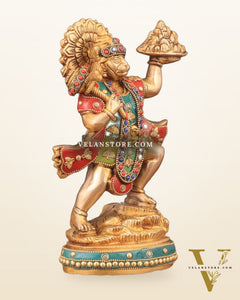 Superfine Brass Lord Hanuman with Sanjeevani Mountain 10 inch