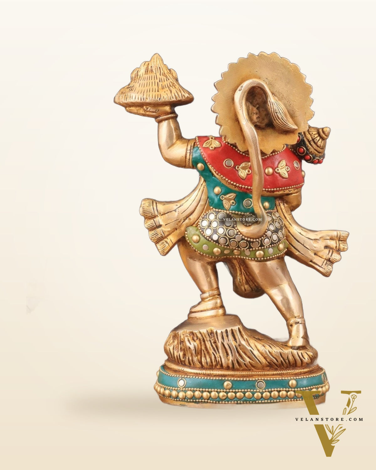 Superfine Brass Lord Hanuman with Sanjeevani Mountain 10 inch