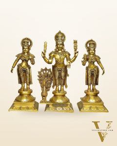 Superfine Brass Lord Kartikeya Murugan Swamy with Devasena and Valli Idol Set - 18.5"
