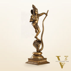 Superfine Brass Lord Krishna Dancing on Kaliya Naag | 18" Height | Cosmic Grace