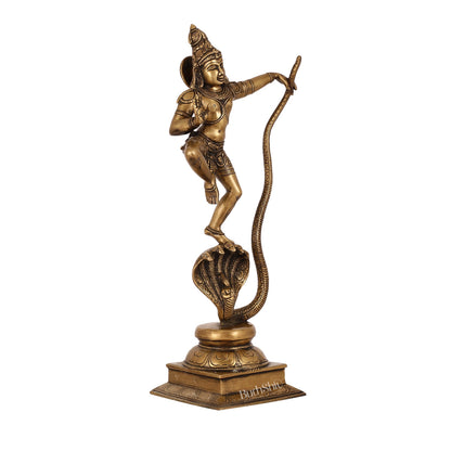 Superfine Brass Lord Krishna Dancing on Kaliya Naag | 18" Height | Cosmic Grace