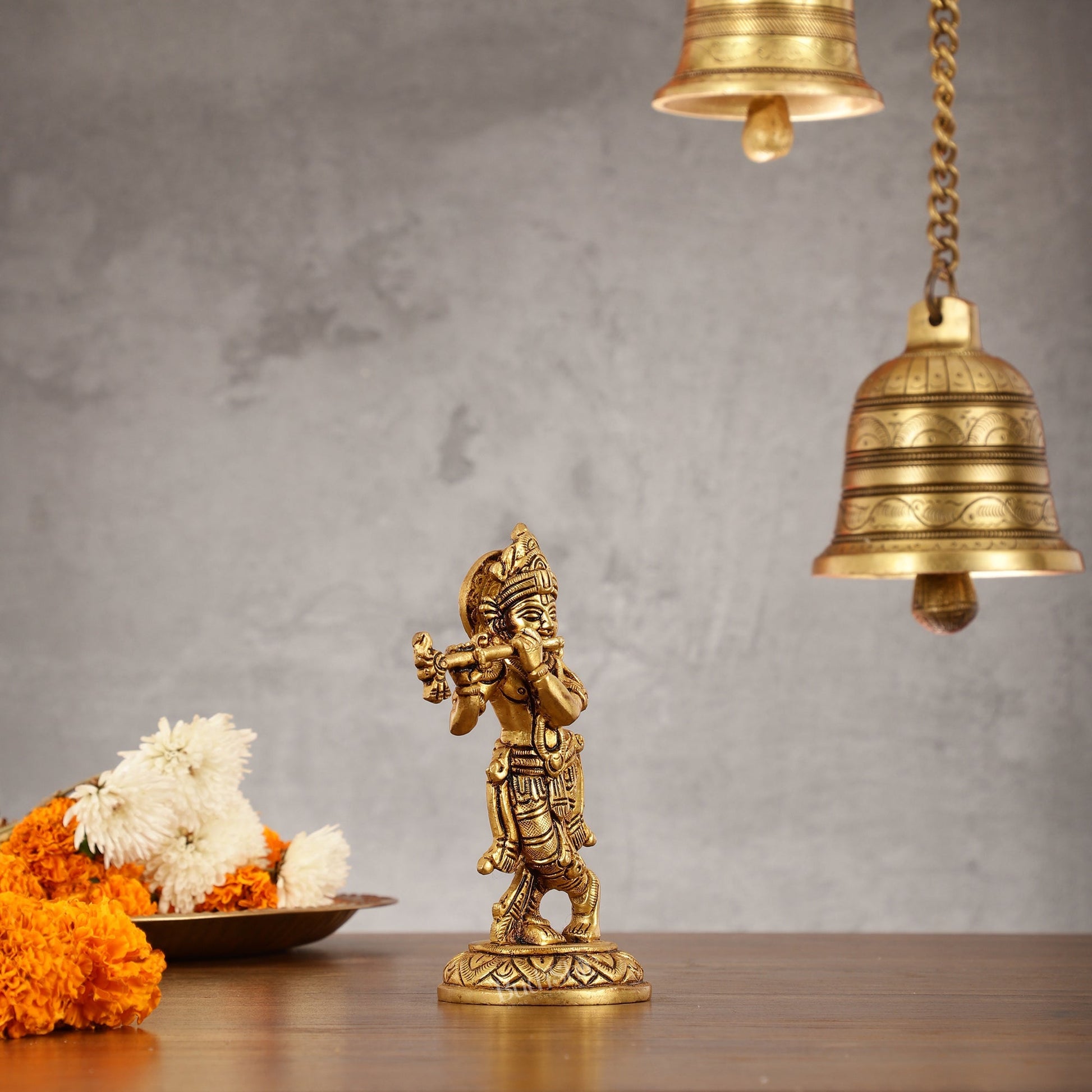 Superfine Brass Lord Krishna Idol - 6"